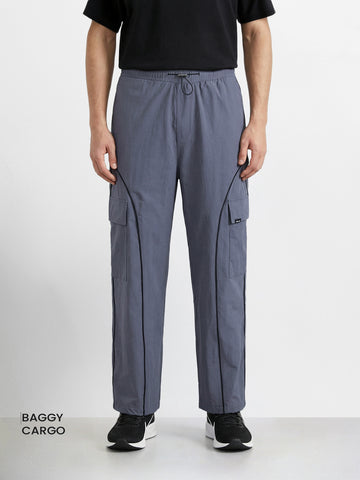 Men's Grey Baggy  Fit Solid Utility Cargo