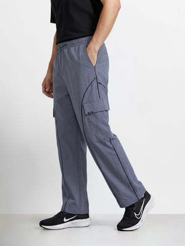 Men's Grey Baggy  Fit Solid Utility Cargo