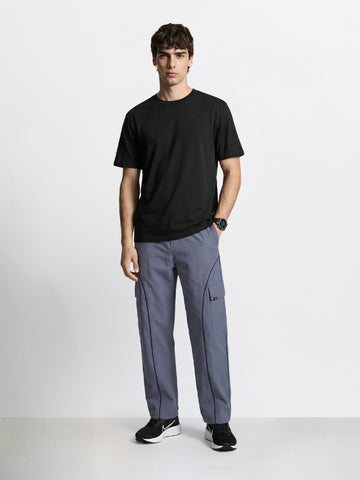 Men's Grey Baggy  Fit Solid Utility Cargo