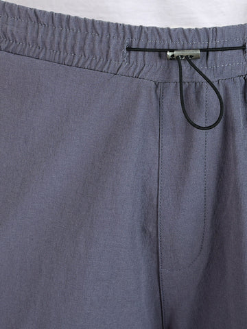 Men's Grey Baggy  Fit Solid Utility Cargo