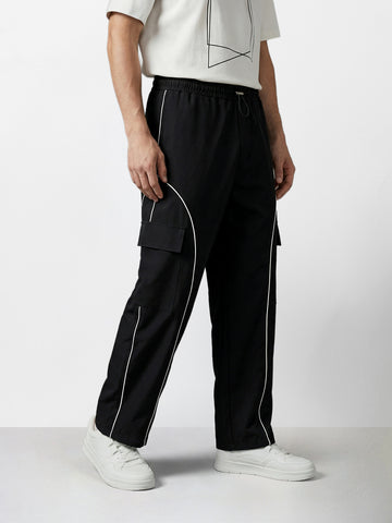 Men's Black Baggy  Fit Solid Utility Cargo