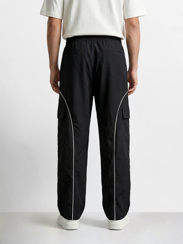 Men's Black Baggy  Fit Solid Utility Cargo