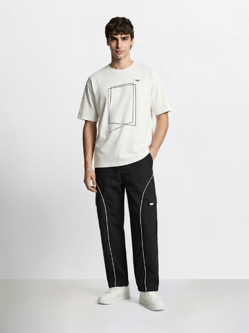 Men's Black Baggy  Fit Solid Utility Cargo