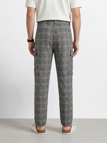 Men's Grey Relaxed Fit Solid Casual Cargo