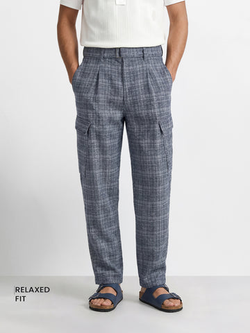 Men's Blue Relaxed Fit Solid Casual Cargo