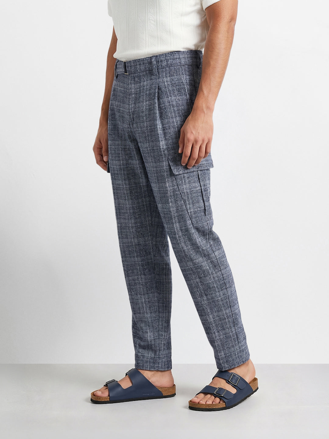 Men's Blue Relaxed Fit Solid Casual Cargo
