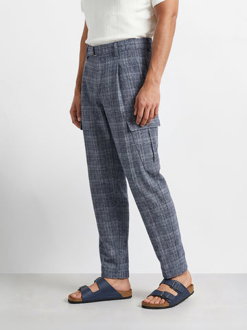 Men's Blue Relaxed Fit Solid Casual Cargo