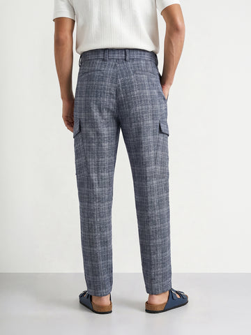 Men's Blue Relaxed Fit Solid Casual Cargo