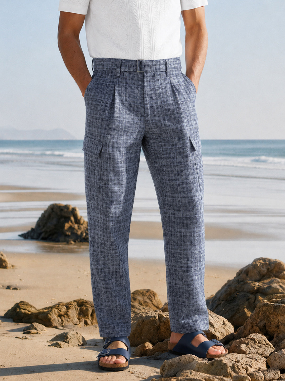 Men's Blue Relaxed Fit Solid Casual Cargo