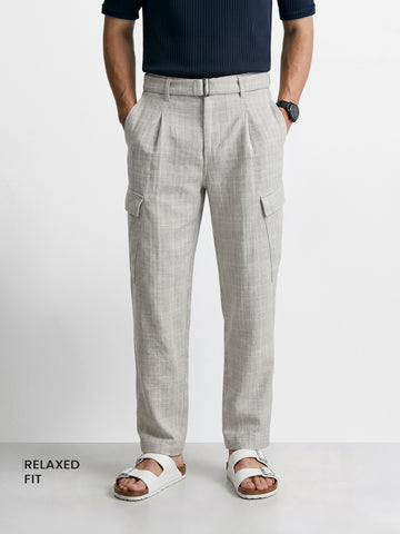 Men's Grey Relaxed Fit Solid Casual Cargo