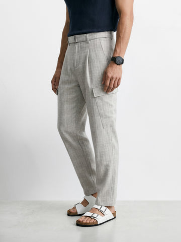 Men's Grey Relaxed Fit Solid Casual Cargo