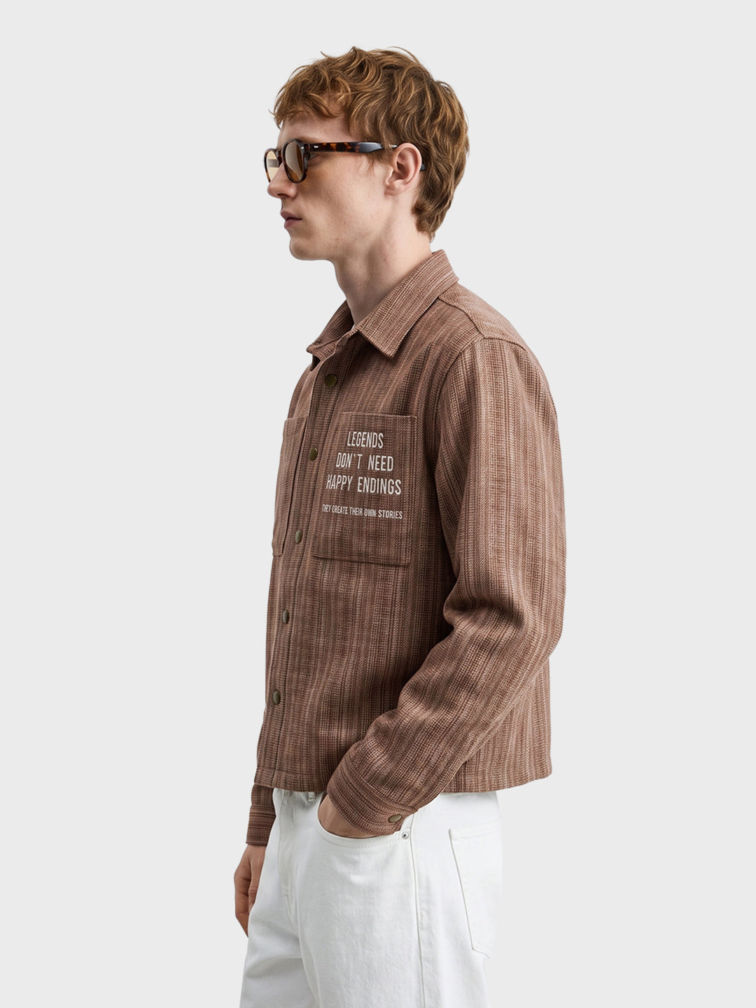 Men's Brown Relaxed Fit Embroidered Casual Jacket