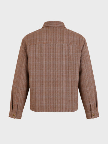 Men's Brown Relaxed Fit Embroidered Casual Jacket