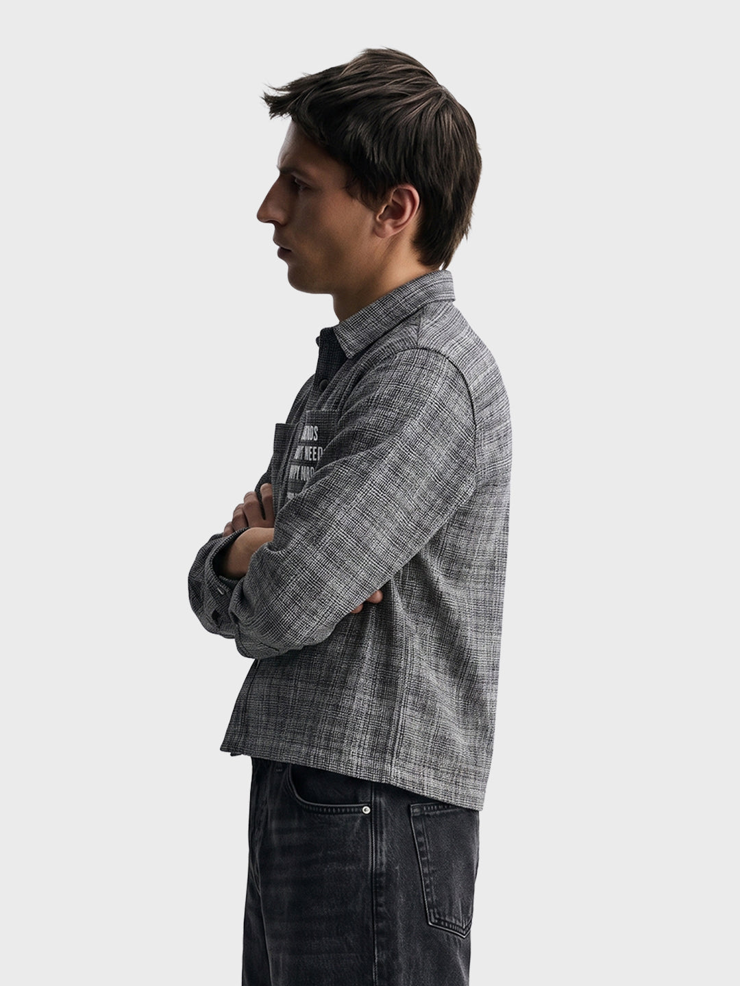 Men's Black Relaxed Fit Embroidered Casual Jacket