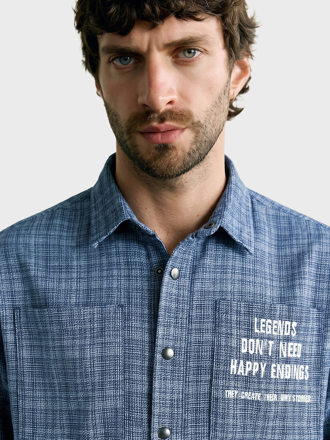 Men's Blue Relaxed Fit Embroidered Casual Jacket
