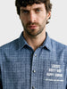 Men's Blue Relaxed Fit Embroidered Casual Jacket