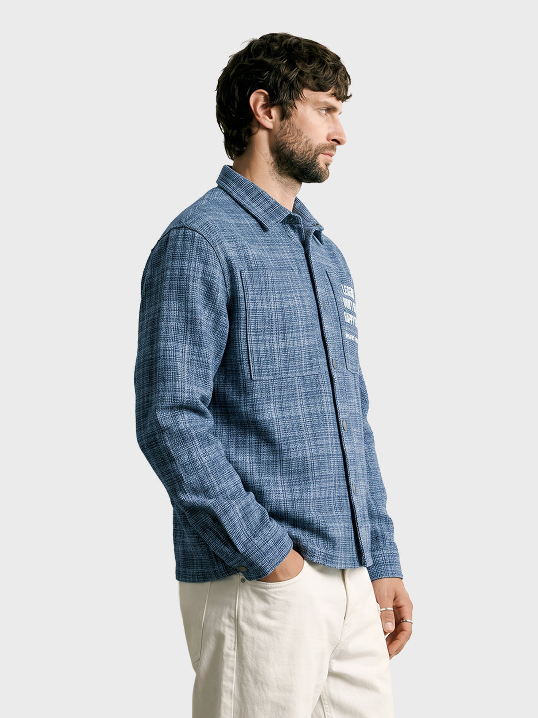 Men's Blue Relaxed Fit Embroidered Casual Jacket