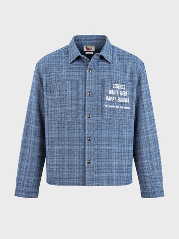 Men's Blue Relaxed Fit Embroidered Casual Jacket