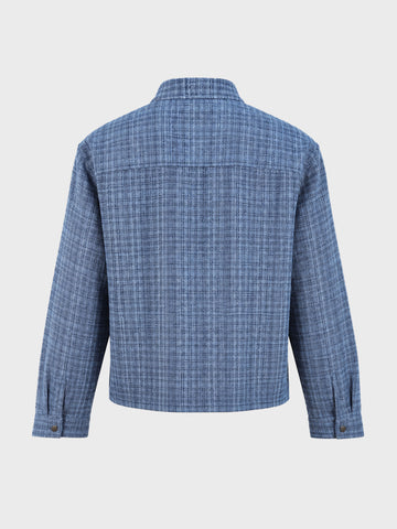 Men's Blue Relaxed Fit Embroidered Casual Jacket