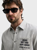 Men's Cream Relaxed Fit Embroidered Casual Jacket