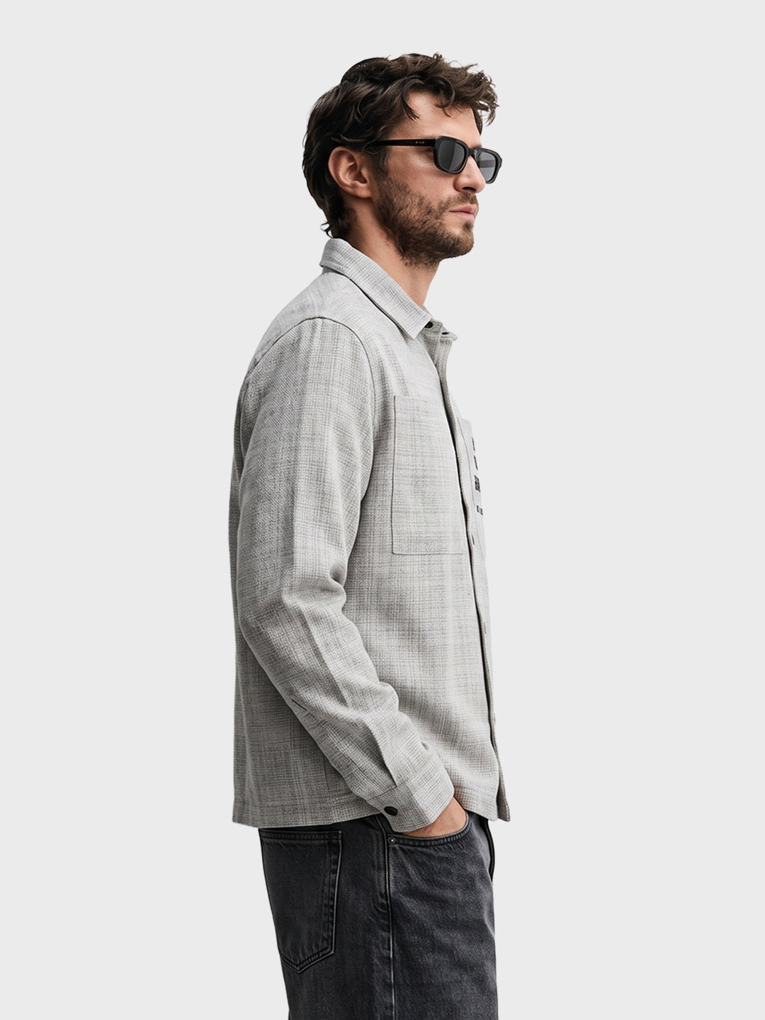 Men's Cream Relaxed Fit Embroidered Casual Jacket