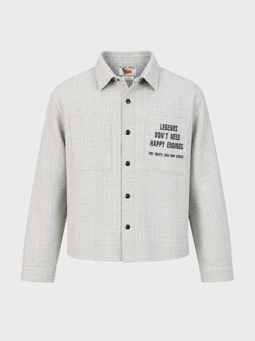 Men's Cream Relaxed Fit Embroidered Casual Jacket