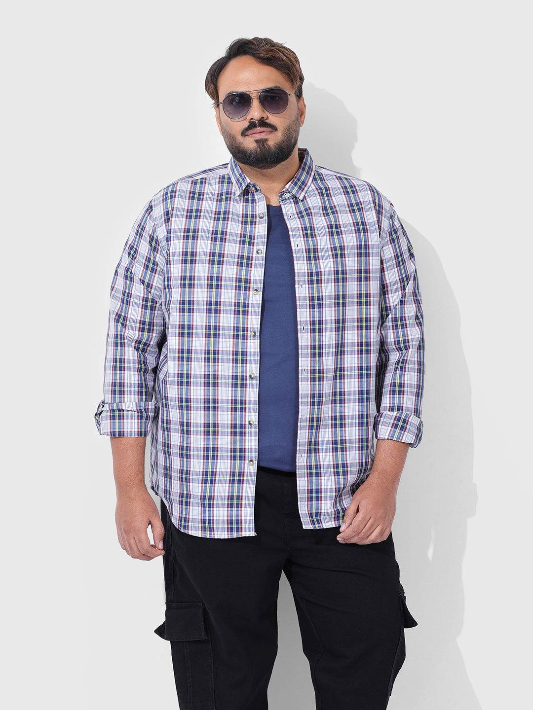 Men's White Regular Fit Checked Casual Shirt