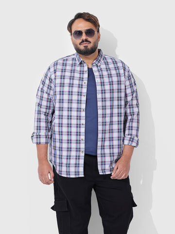Men's White Regular Fit Checked Casual Shirt