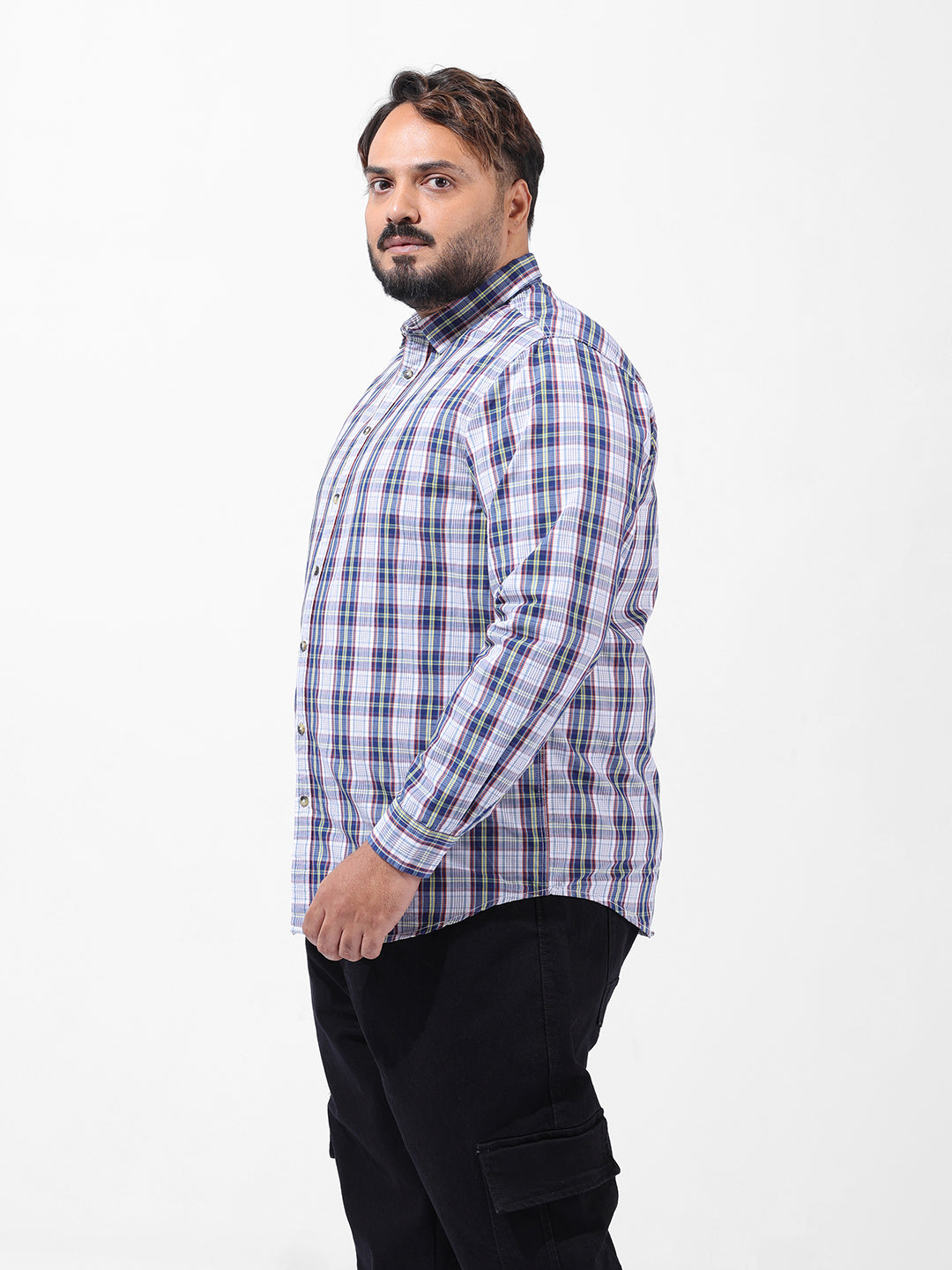Men's White Regular Fit Checked Casual Shirt
