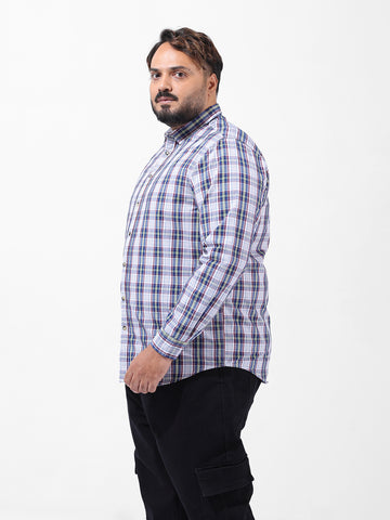 Men's White Regular Fit Checked Casual Shirt