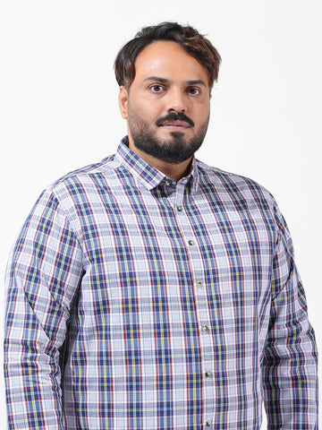 Men's White Regular Fit Checked Casual Shirt