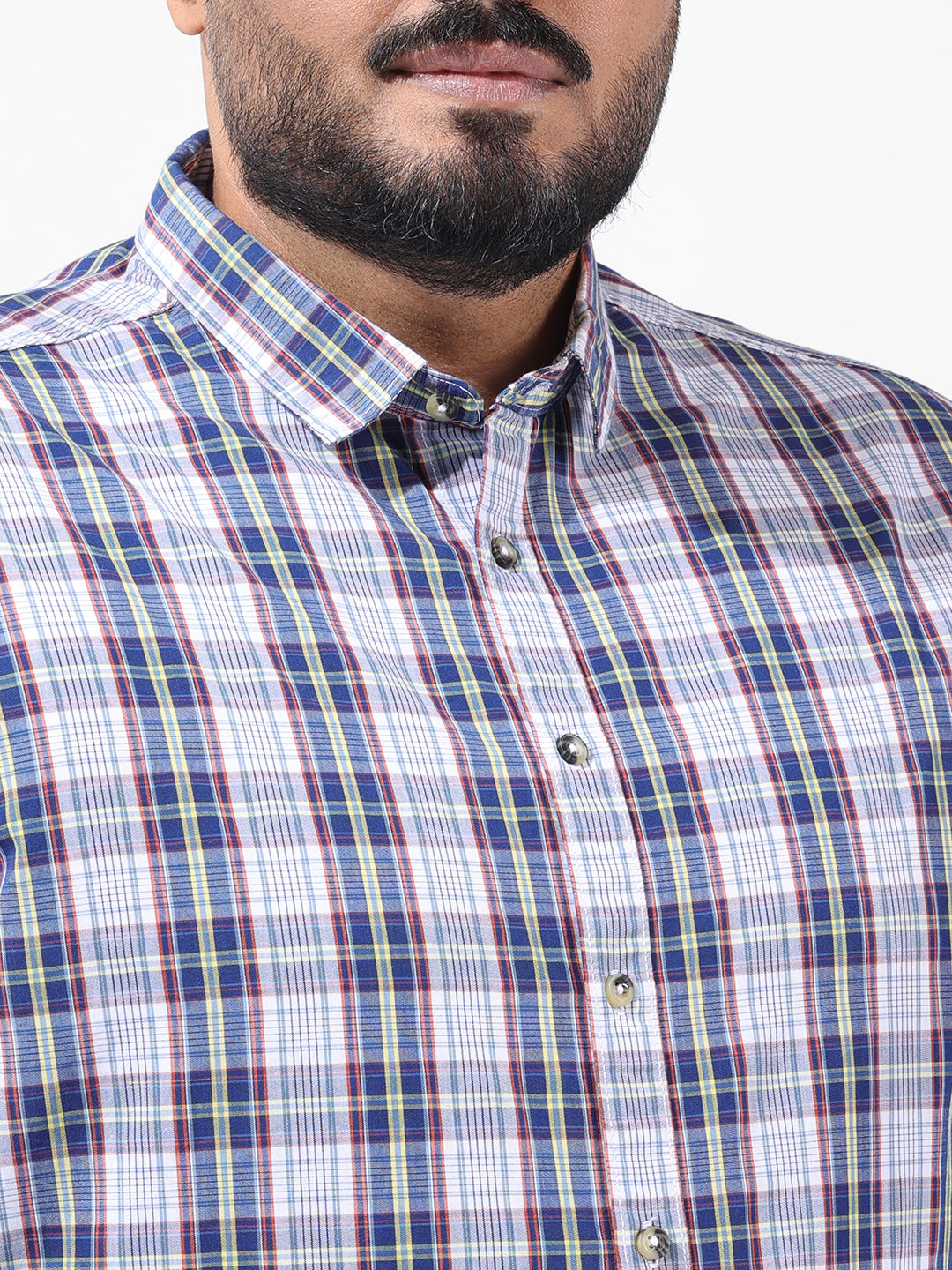 Men's White Regular Fit Checked Casual Shirt
