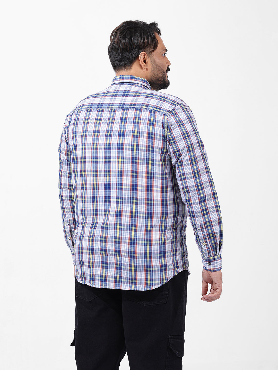 Men's White Regular Fit Checked Casual Shirt