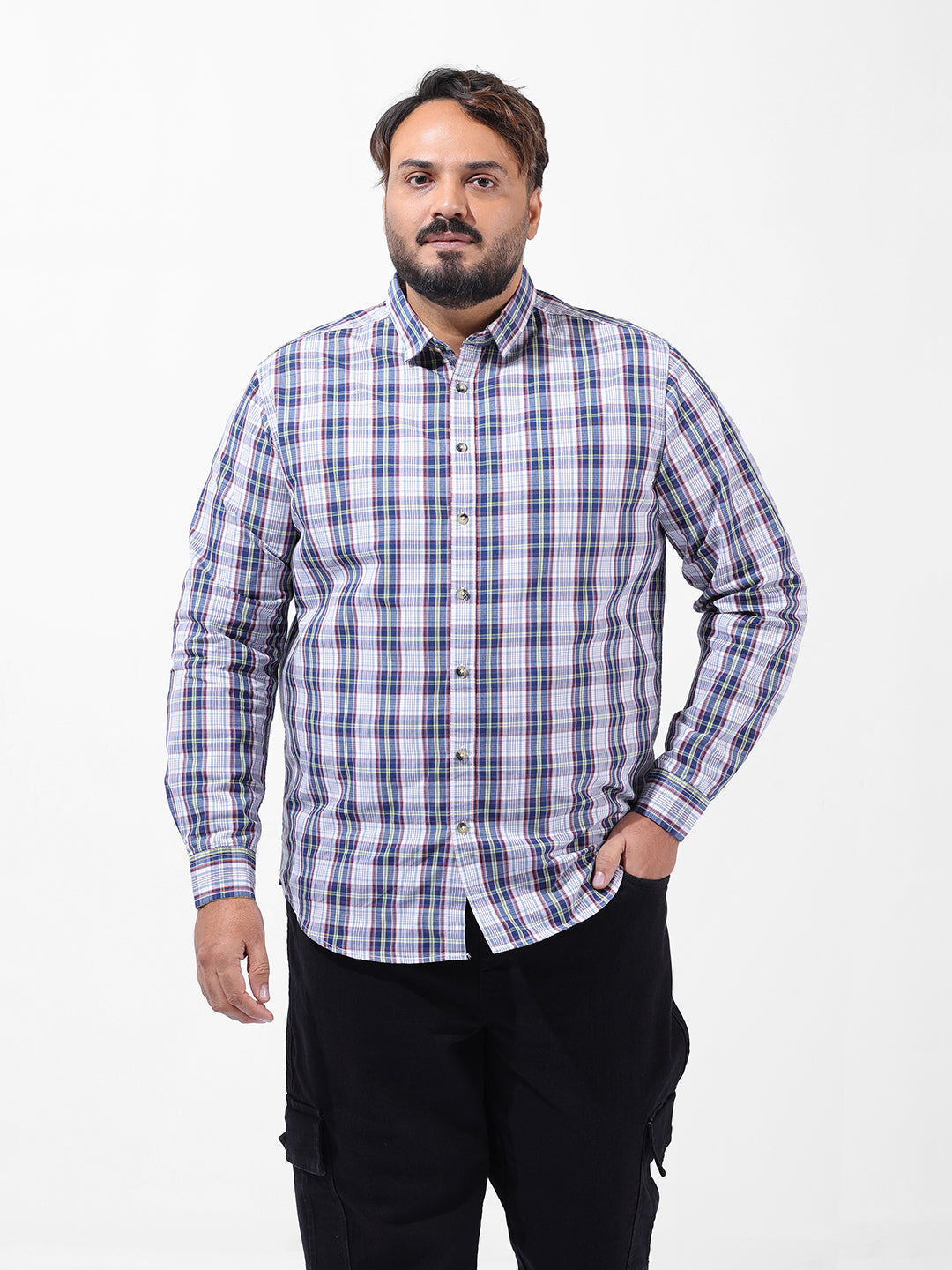 Men's White Regular Fit Checked Casual Shirt