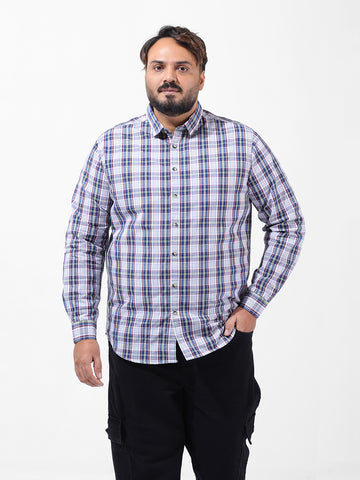 Men's White Regular Fit Checked Casual Shirt