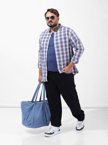 Men's White Regular Fit Checked Casual Shirt