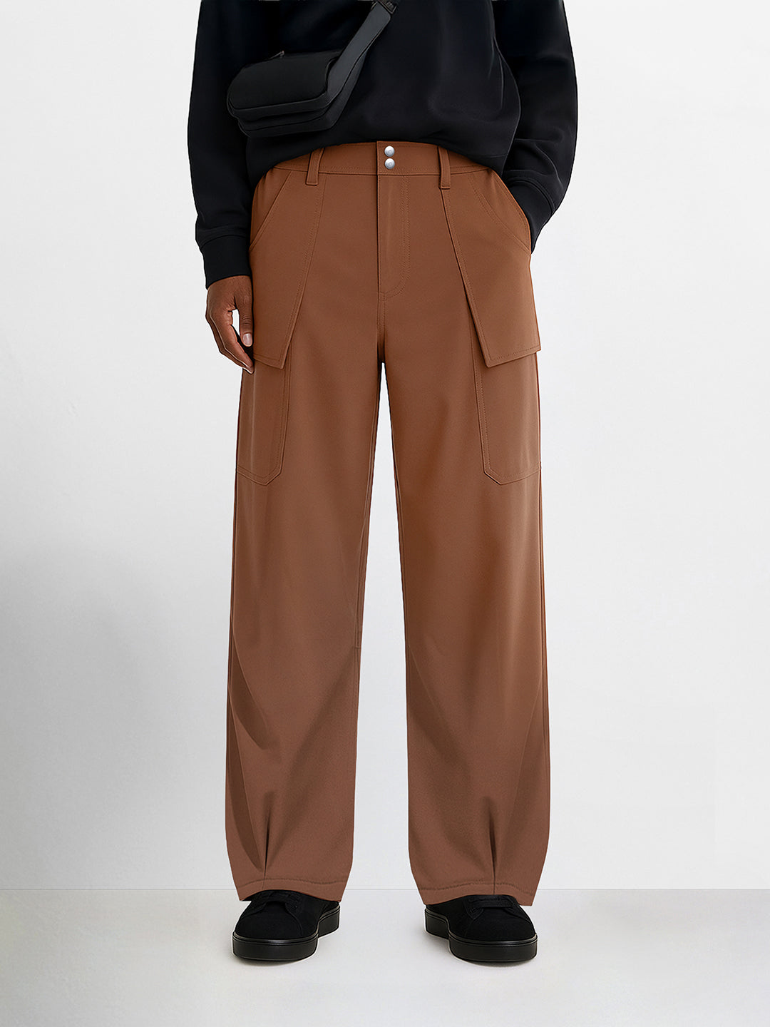 Men's Brown Loose Fit Solid Utility Trousers
