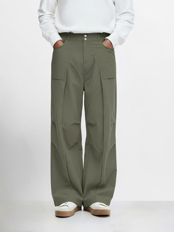 Men's Olive Loose Fit Solid Utility Trousers
