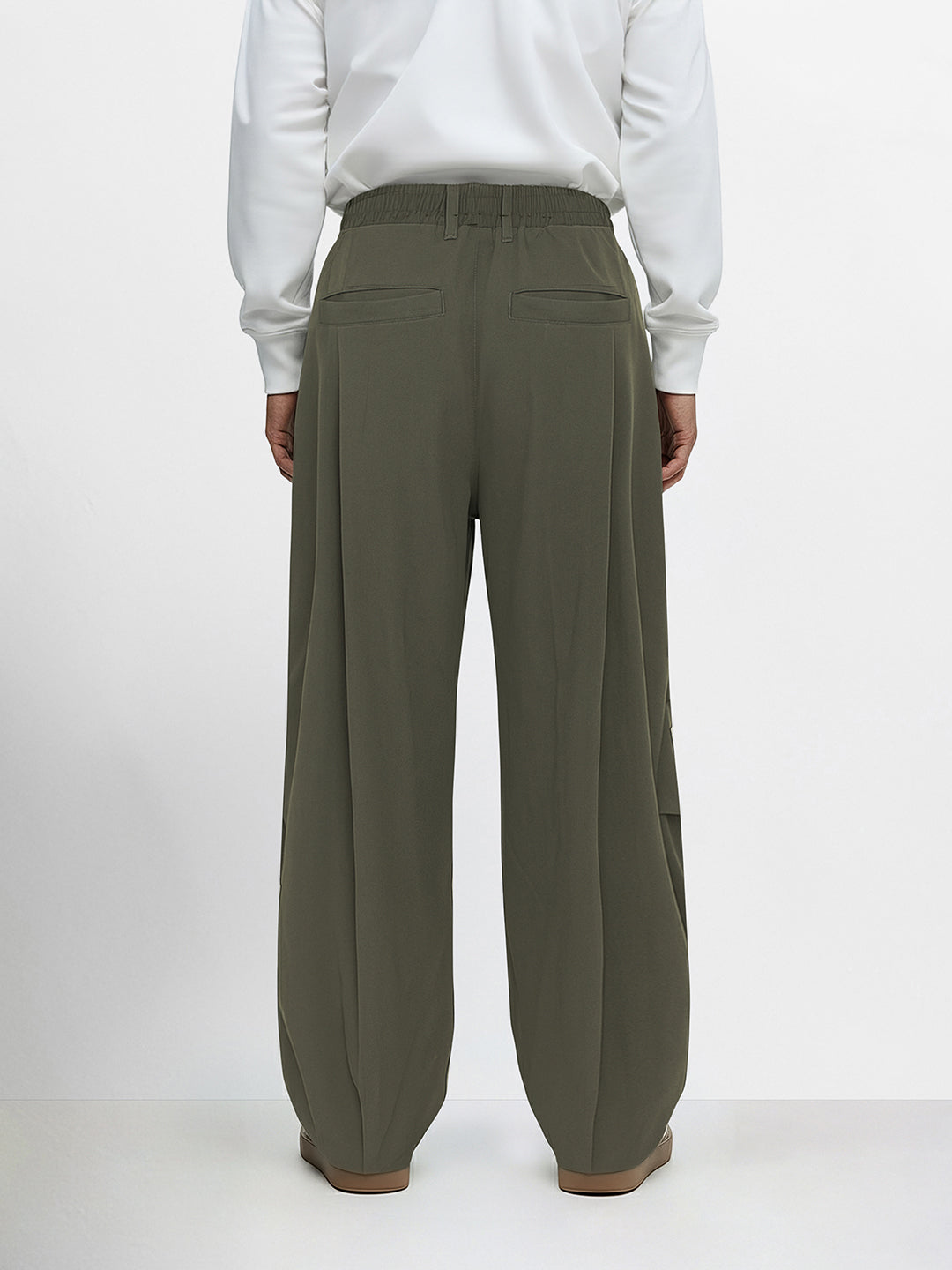 Men's Olive Loose Fit Solid Utility Trousers
