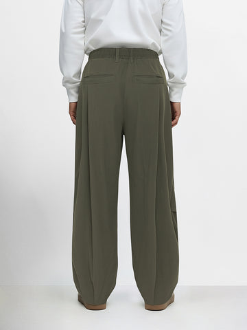 Men's Olive Loose Fit Solid Utility Trousers