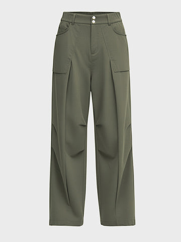 Men's Olive Loose Fit Solid Utility Trousers