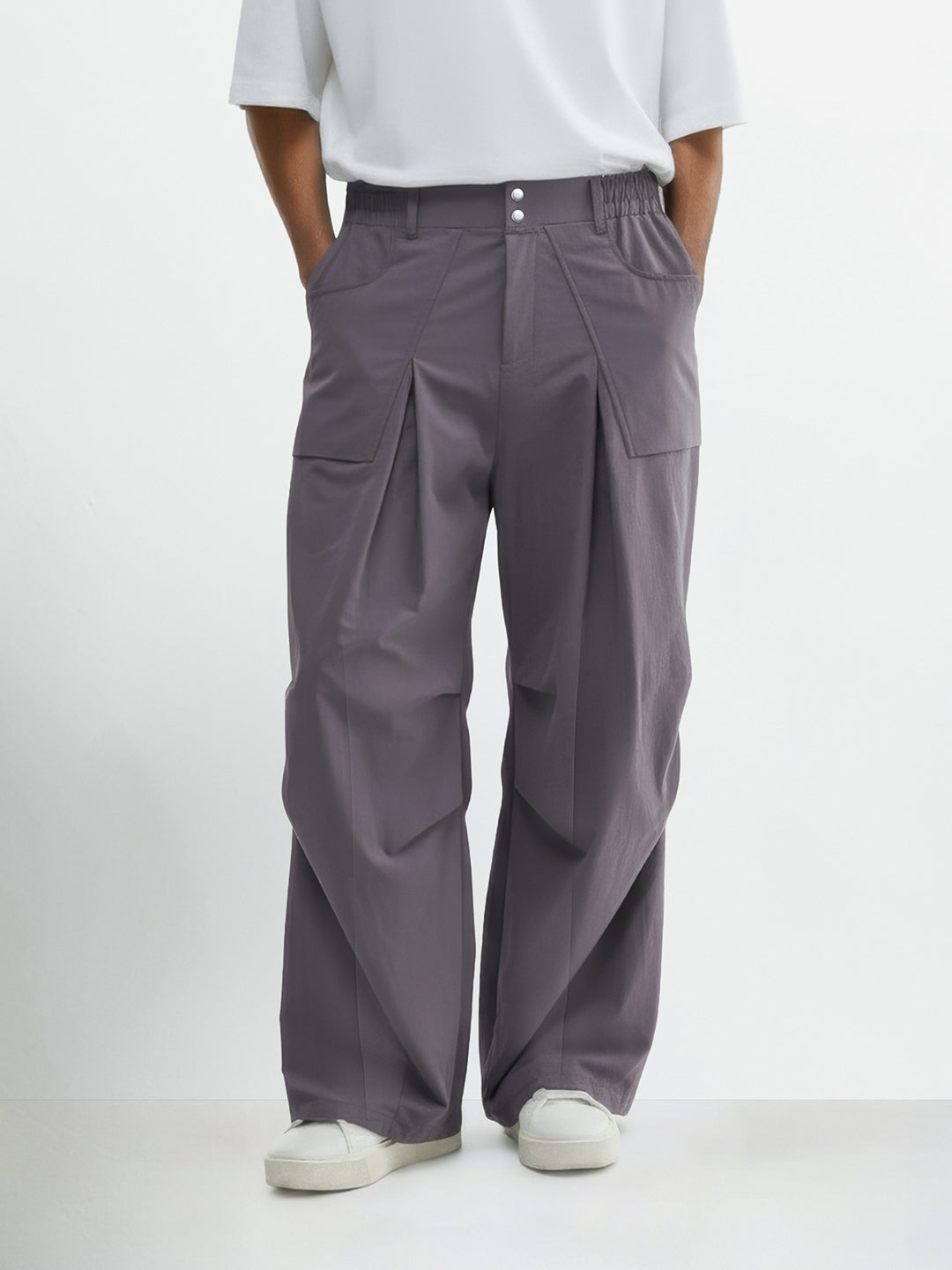 Men's Grey Loose Fit Solid Utility Trousers