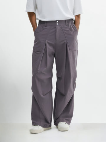 Men's Grey Loose Fit Solid Utility Trousers