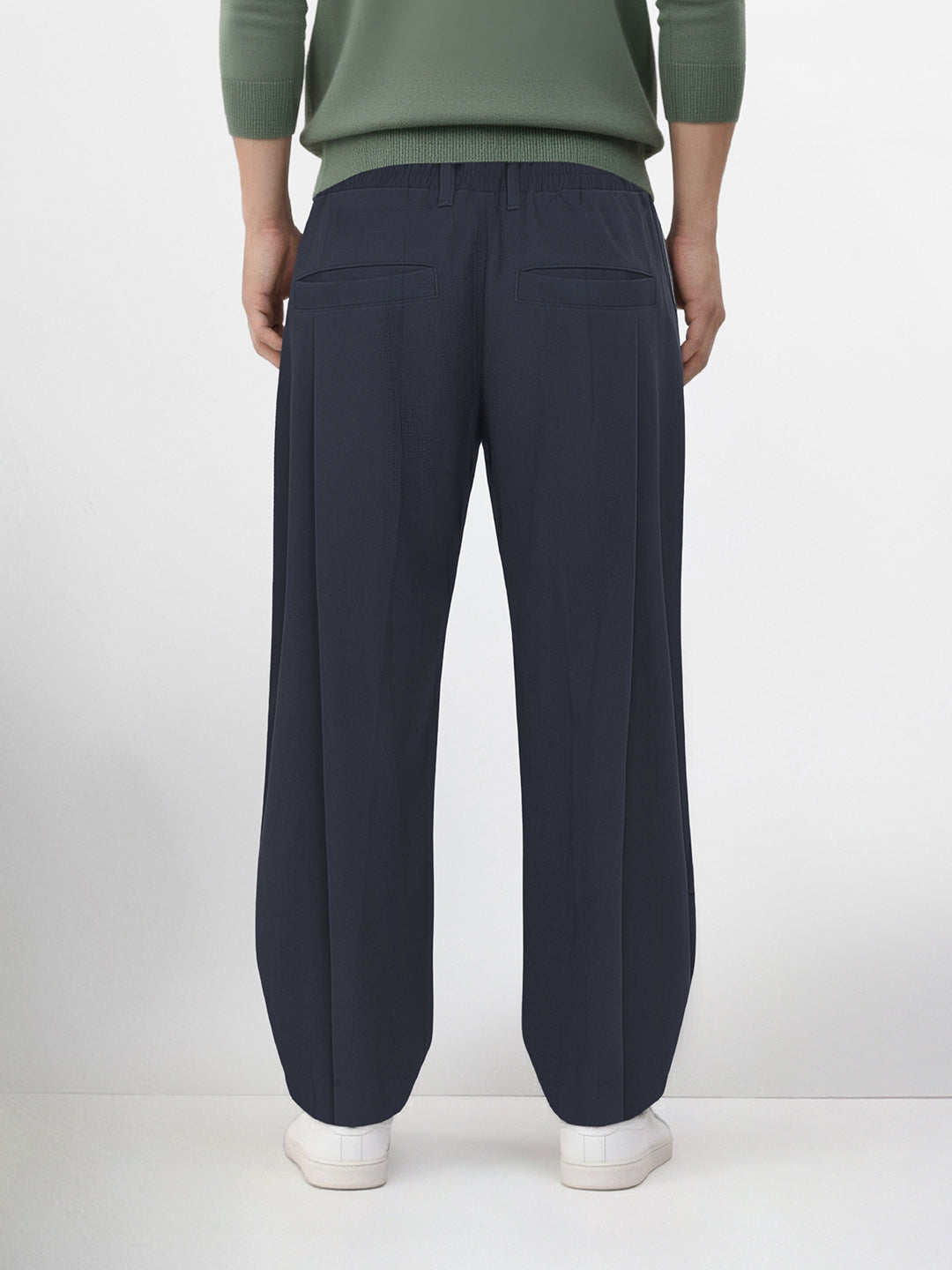 Men's Navy Blue Loose Fit Solid Utility Trousers