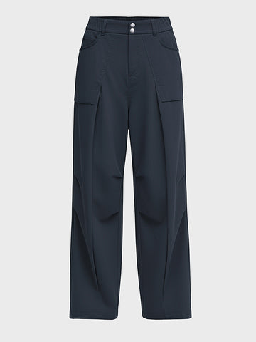 Men's Navy Blue Loose Fit Solid Utility Trousers