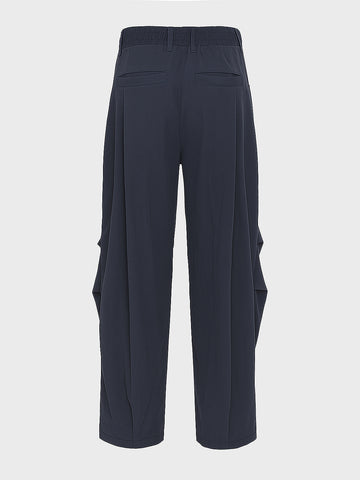 Men's Navy Blue Loose Fit Solid Utility Trousers
