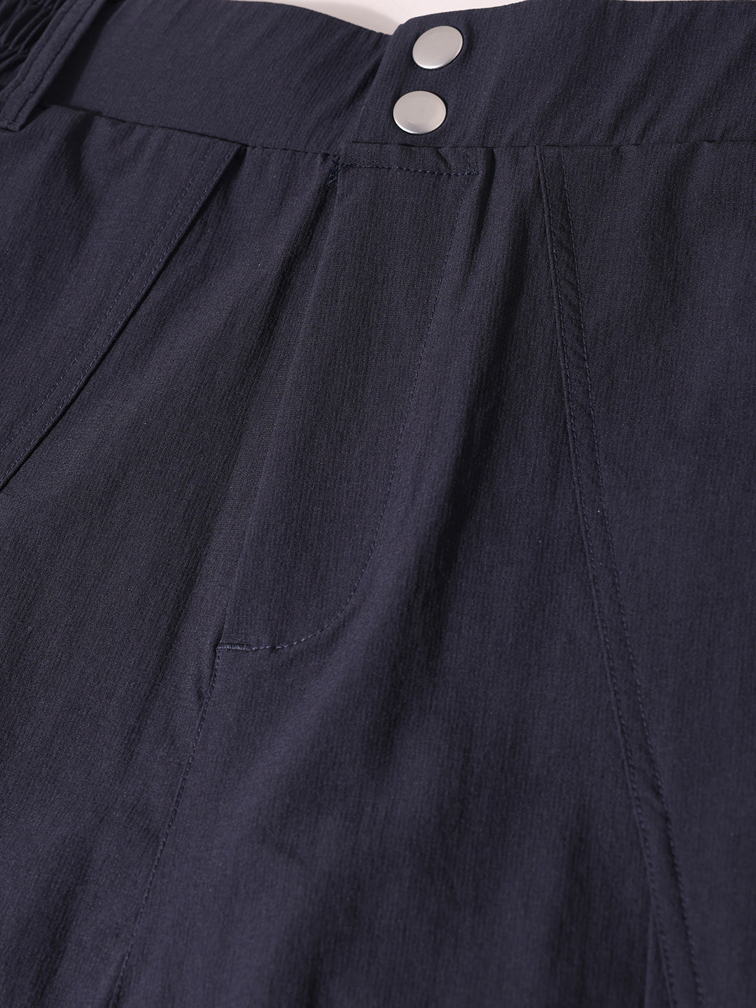 Men's Navy Blue Loose Fit Solid Utility Trousers