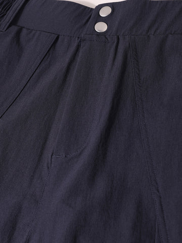 Men's Navy Blue Loose Fit Solid Utility Trousers