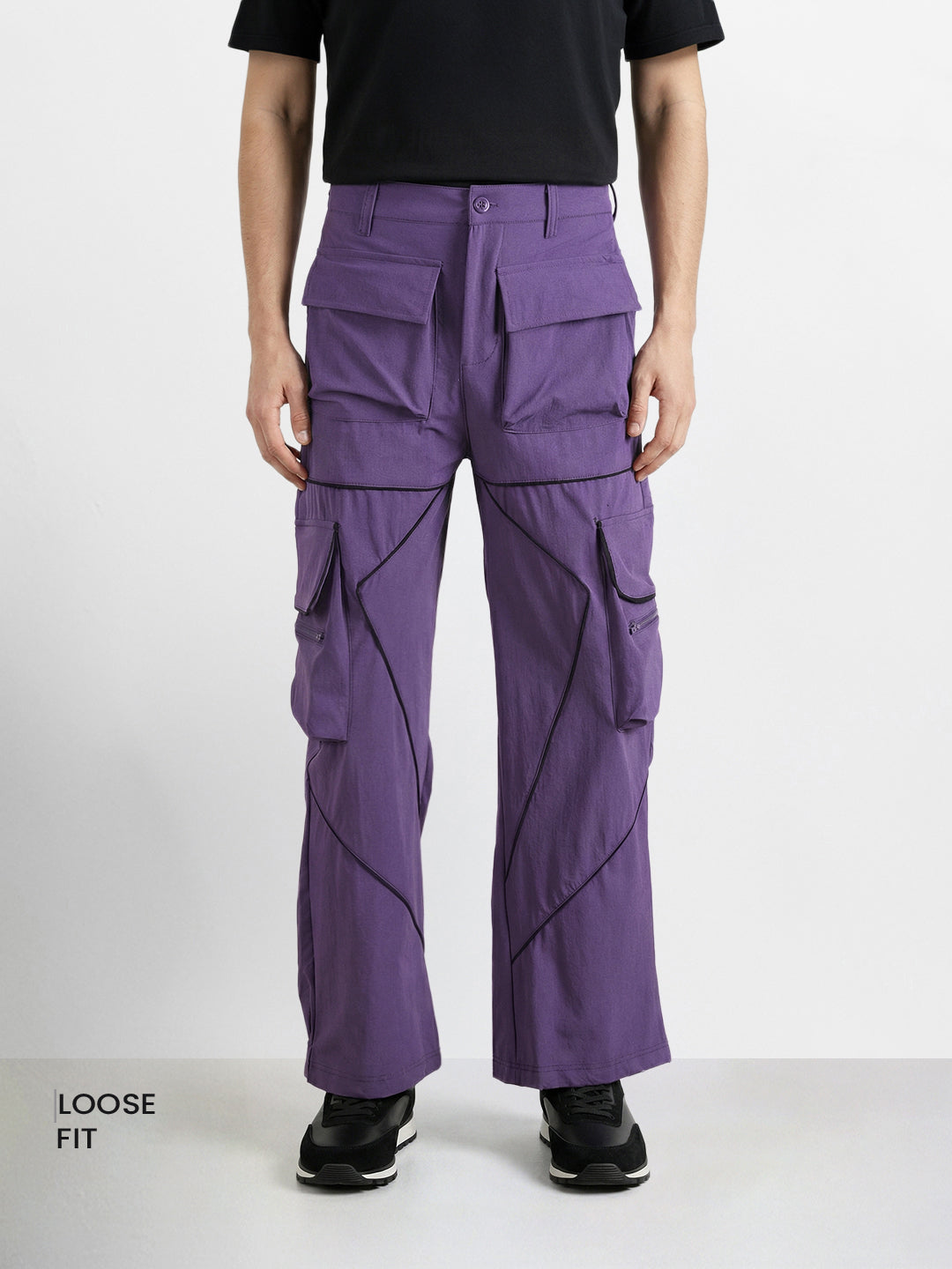 Men's Purple Loose Fit Solid Utility Cargo
