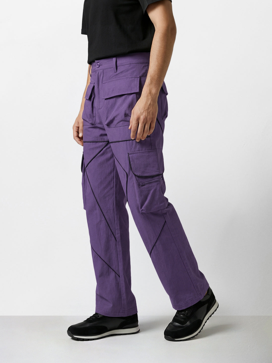 Men's Purple Loose Fit Solid Utility Cargo